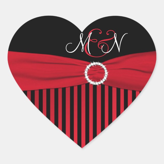 Cœur Sticker Mariage Monogramme noir, rouge, blanc (Devant)