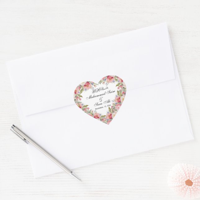 Cœur Sticker mariage musulman rose moderne (Enveloppe)