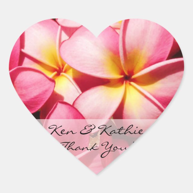 Cœur Sticker Mariage Plumeria rose (Devant)