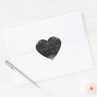 Cœur Sticker Mariage rose floral noir