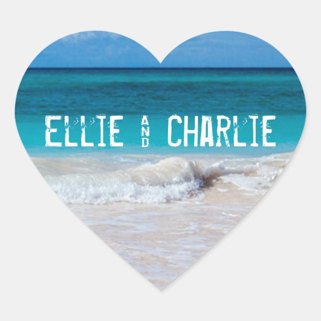Cœur Sticker Mariage Tropical Ocean Beach Sand Heart (Devant)