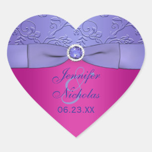 Cœur Sticker Mariage violet RIBBON Fuchsia IMPRIMÉ
