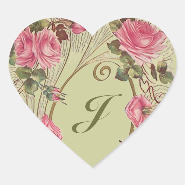Cœur Sticker Personnalisé Antique Coeurs Rose Monogramm (Devant)