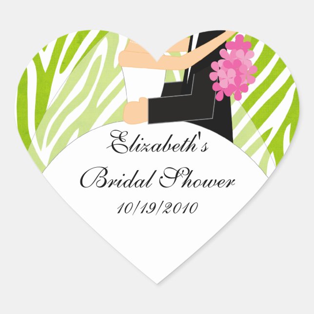 Cœur Sticker pour Fête des mariées de mariée Zebra Lime (Devant)