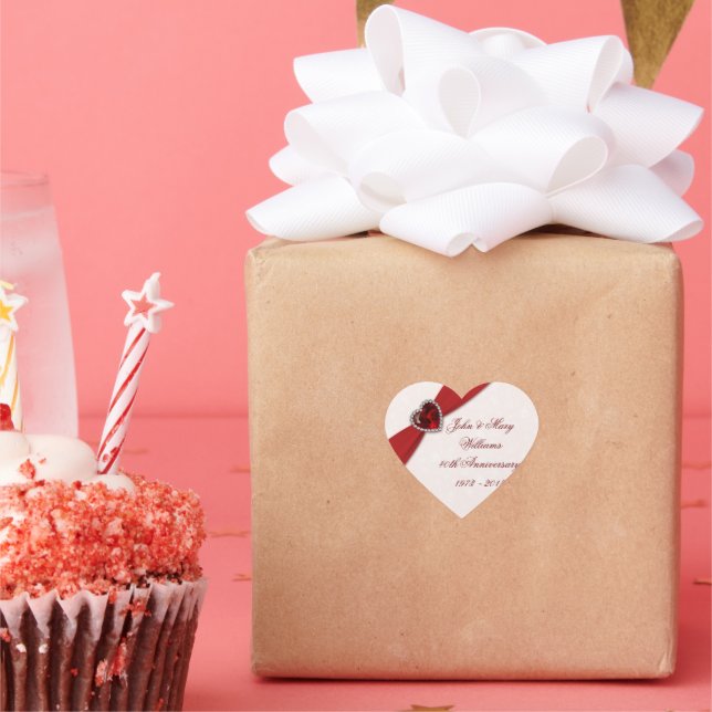Cœur Sticker pour le 40e anniversaire du Mariage Damask (Fête)