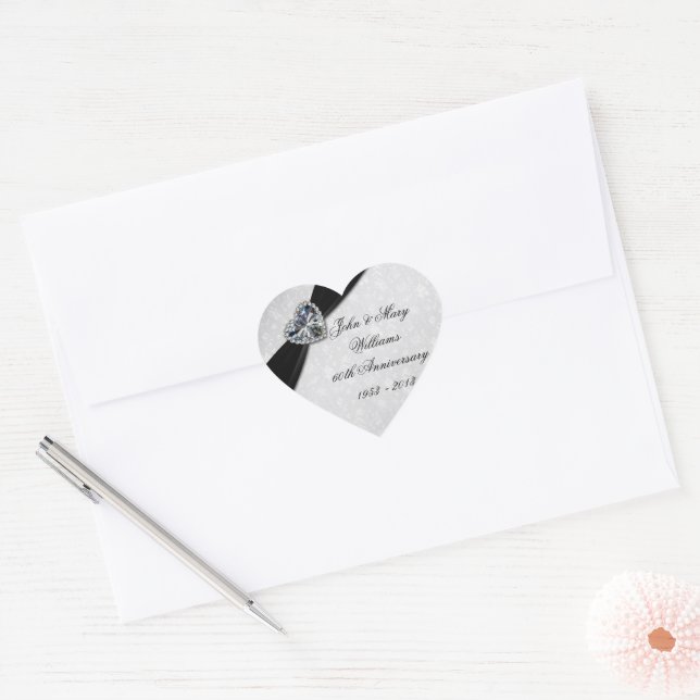 Cœur Sticker pour le 60e anniversaire du Mariage Damask (Enveloppe)