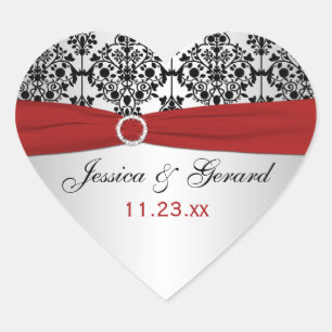Cœur Sticker préféré Red, Grey et Black Mariage damassé