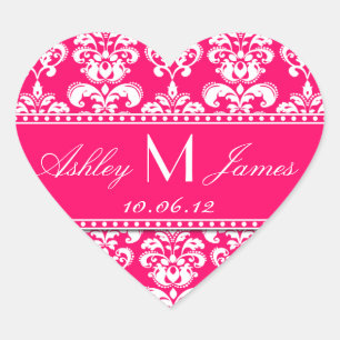 Cœur Sticker Privilège Mariage damassé Rose