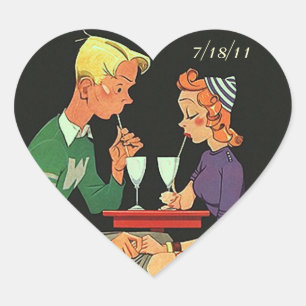 Cœur Sticker Retro Couple Dating Heart Première date