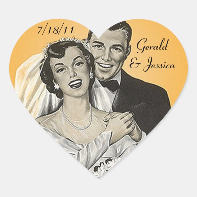 Cœur Sticker Retro Couple Mariage Mariage Coeur Date (Devant)