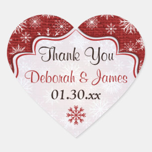 Cœur Sticker Rustique Red Burlap Snowflakes Wedding Fav