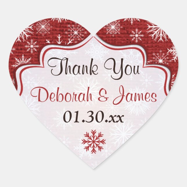 Cœur Sticker Rustique Red Burlap Snowflakes Wedding Fav (Devant)