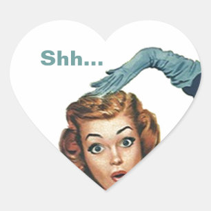 Cœur Sticker Shh... Retro Lady Fun Surprise Seals de fê