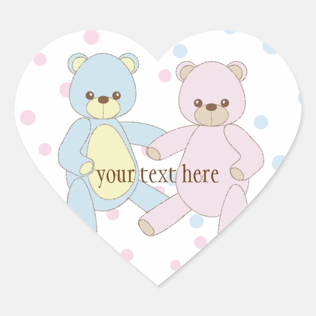 Cœur Sticker Teddy Bear Twins (Devant)