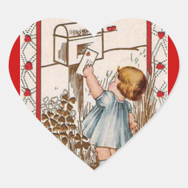 Cœur Sticker Valentine vintage pour la petite fille (Devant)