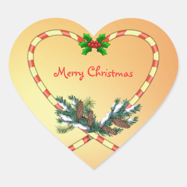 Cœur Sucre de canne de Noël, saint, pin, cônes Sticker (Devant)