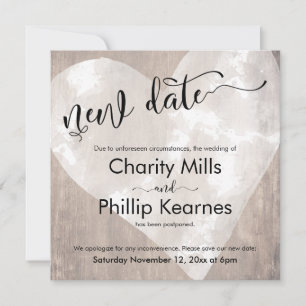 Coeur sur bois Mariage reporté Nouvelle carte de d