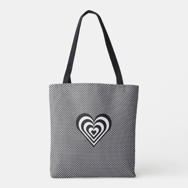 Coeur sur le sac fourre-tout motif d'échecs noir e (Dos)