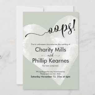 Coeur sur Sage Green Oops! Carte Mariage reportée