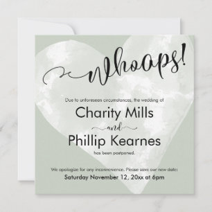 Coeur sur Sage Green Oups! Carte Mariage reportée