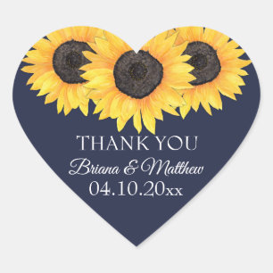 Cœur Tournesol sur Sticker Coeur Mariage bleu