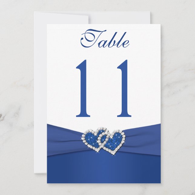 Cœur Uni Royal Bleu et Blanc Numéro de Table (Devant)