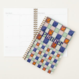 Coeur vert orange bleu Planner en vichy