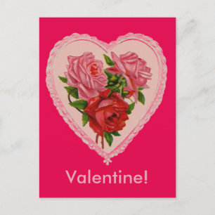 Coeur vintage avec carte postale Rose