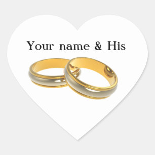 Cœur Votre nom Deux Cercles Mariage Or Sticker Coeur