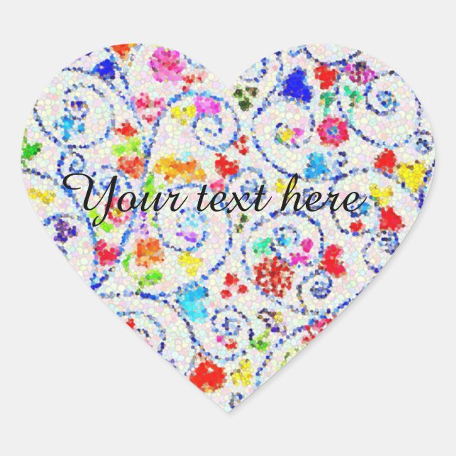Cœur ​Whimsical Mosaic Floral Heart Sticker (Devant)