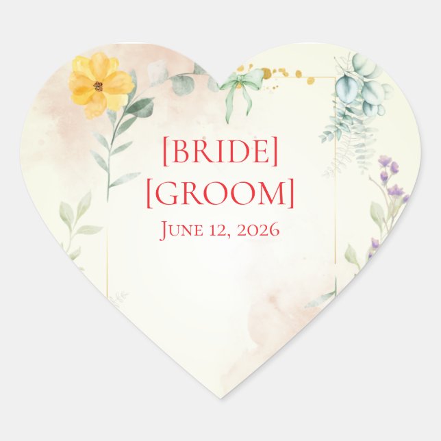 Cœur Yellow and Pink Floral Wedding Sticker (Devant)