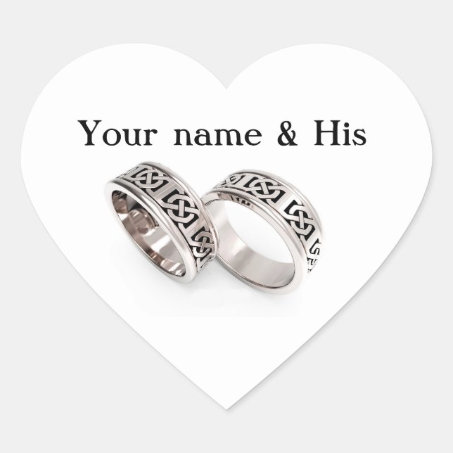 Cœur Your Names Two Celtic Wedding Rings Heart Sticker (Devant)
