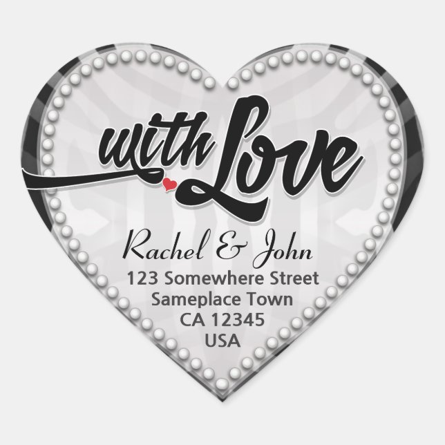 Cœur Zebra Tribal Argent Noir Avec Sticker Coeur Amour (Devant)