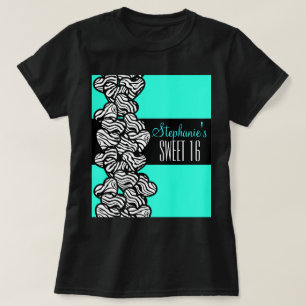 Coeur zèbre turquoise Sweet 16 Tshirt d'anniversai