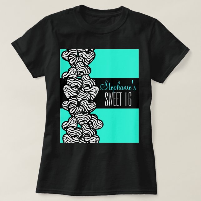 Coeur zèbre turquoise Sweet 16 Tshirt d'anniversai (Design devant)