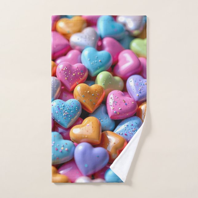 Cœurs Amoureux de Bonbons Colorés (Serviette à main)
