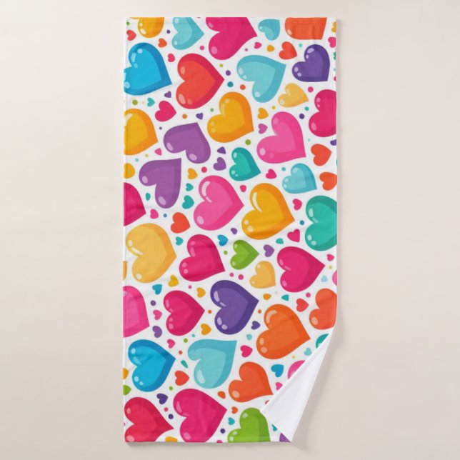 Coeurs arc-en-ciel colorés Valentines (Serviette de bain)