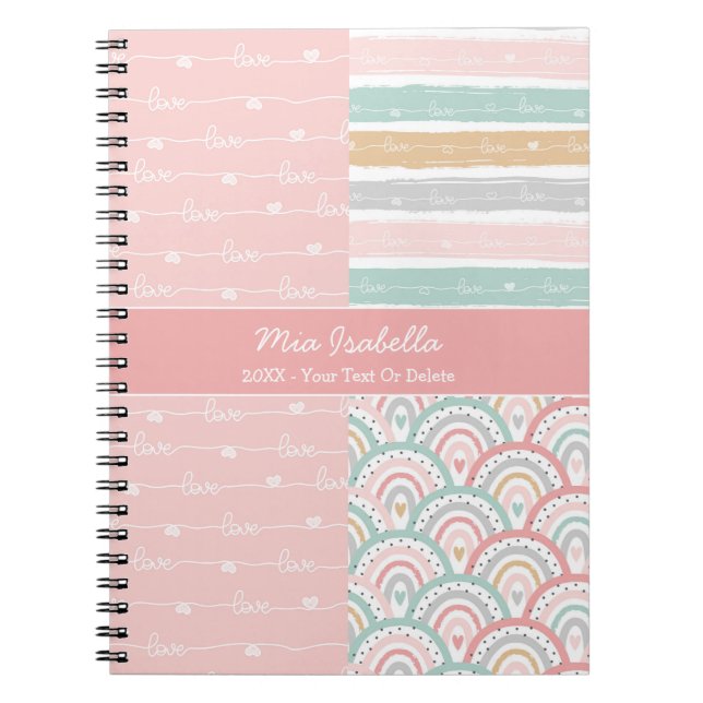 Cœurs arc-en-ciel en patchwork - Cahier pastel (Devant)