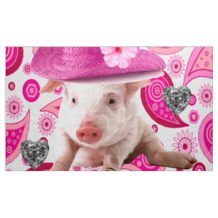 Coeurs argentés de porc rose Tissu rose pâle
