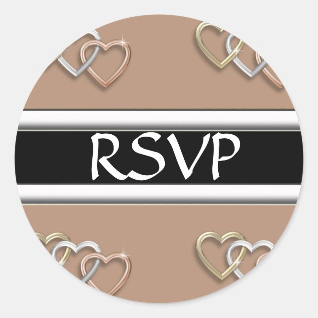 Coeurs Beige De Trio Or Stickers Mariage RSVP (Devant)