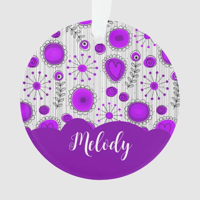 Coeurs blancs violet blanc Whimsical fleurs nom fl (devant)