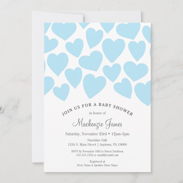 Coeurs Boy Baby shower Invitation Blue Whimsical (Devant)