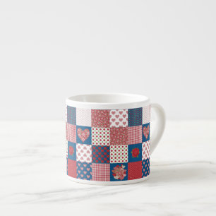 Coeurs chic et Rose Faux Patchwork Espresso Mug