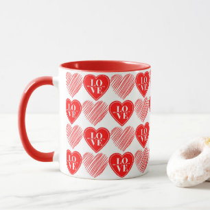 Coeurs d'amour blanc rouge Mug