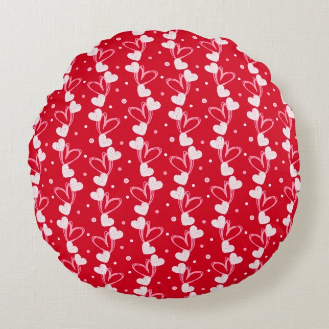 Cœurs d'amour Doddles, Coussin rond rouge (Devant)