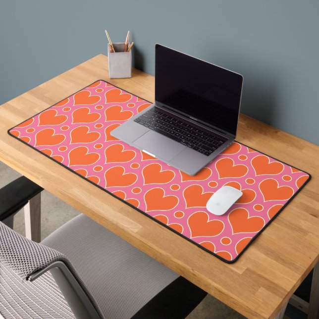 Coeurs d'amour et motif Pois en rose, orange (Bureau 2)