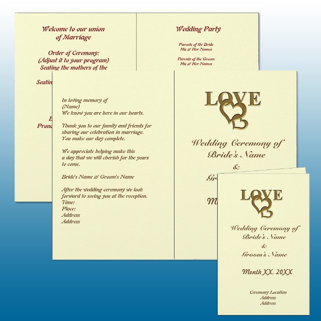 Cœurs d'amour et rose rouge Programme pliable de m (Love Hearts and Red Rose Wedding Foldable Program)