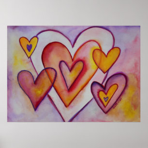 Coeurs d'amour intervertissants Peinture Poster d'