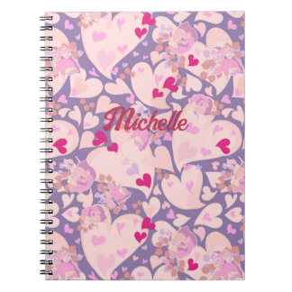 Coeurs d'amour personnalisés et Carnet Rose