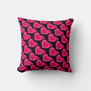 Coeurs d'amour rose Oreiller à lancer noir